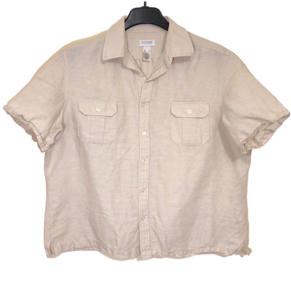 Concepts by Claiborne Linen Blend Short Sleeve Button Down Shirt Womens XL